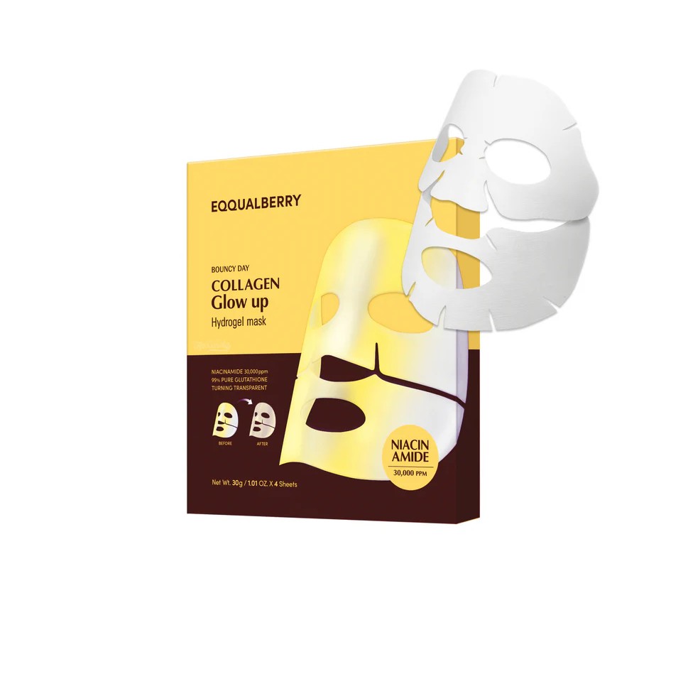 EQQUALBERRY Collagen Glow Up Hydrogel Mask (Pack of 4) 30gx 4pcs  ايكوال بيري قناع الكولاجين الهيدروجيلي لتفتيح البشرة
